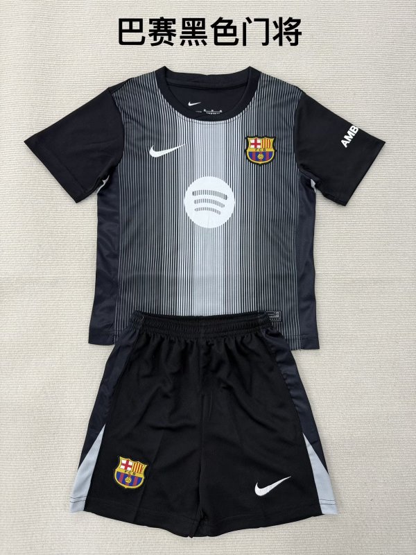 25/26 Barcelona Goalkeeper Black Kids Kits 1:1 Quality Soccer Jersey