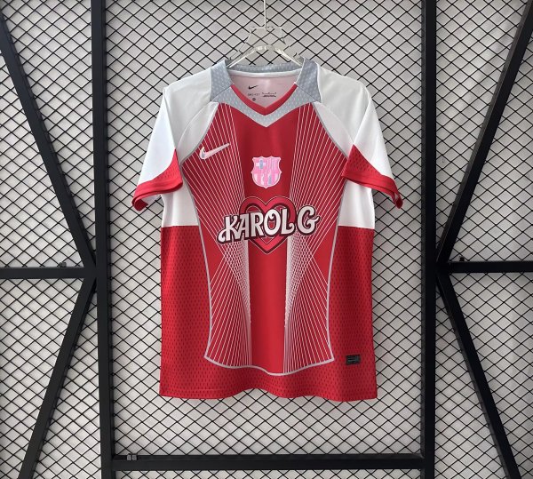 25/26 Barcelona Red KAROLG  Fans 1:1 Quality Soccer Jersey (广告版)