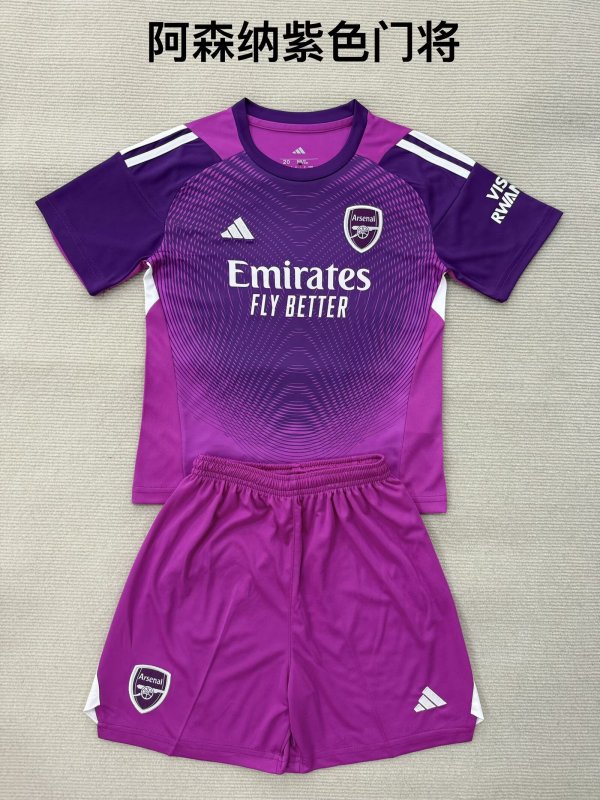 25/26 Arsenal Goalkeeper Purple Kids Kits 1:1 Quality Soccer Jersey