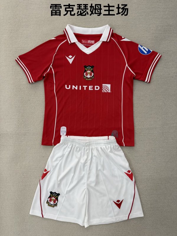 25/26 Wrexham Home Kids Kits 1:1 Quality Soccer Jersey