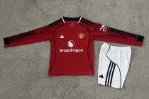25/26 Manchester United Home Long sleeved Kids Kits 1:1 Quality Soccer Jersey
