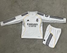 25/26 Real Madrid  Home Long sleeved Kids Kits 1:1 Quality Soccer Jersey