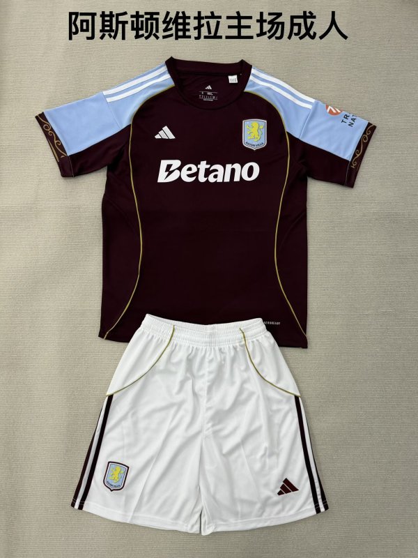 25/26 Aston Villa Home Adult Kits 1:1 Quality Soccer Jersey(成人套装)