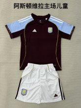 25/26 Aston Villa Home Kids Kits 1:1 Quality Soccer Jersey