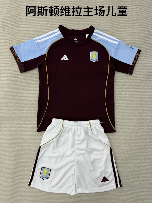 25/26 Aston Villa Home Kids Kits 1:1 Quality Soccer Jersey