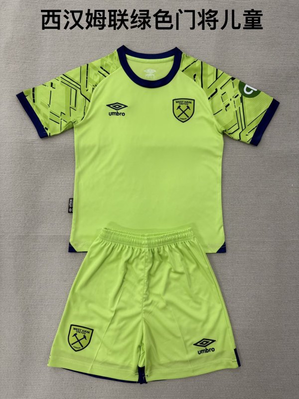 25/26 West Ham United Goalkeeper Green Kids Kits 1:1 Quality Soccer Jersey