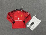 25/26 Manchester United  Home Long sleeved Kids Kits 1:1 Quality Soccer Jersey