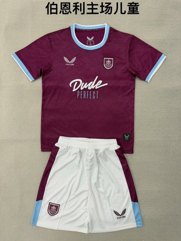 25/26 Burnley Home Kids Kits 1:1 Quality Soccer Jersey