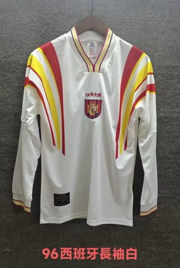 1996  Spain Away Long Sleeved  Fans 1:1 Quality Retro Soccer Jersey