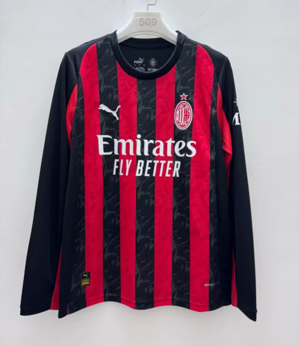 25/26 AC Milan Home Red Fans long Sleeves 1:1 Quality Soccer Jersey