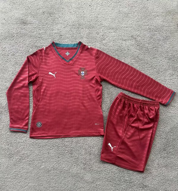 26/27 (2026)  Portugal Home Long sleeved Kids Kits 1:1 Quality Soccer Jersey