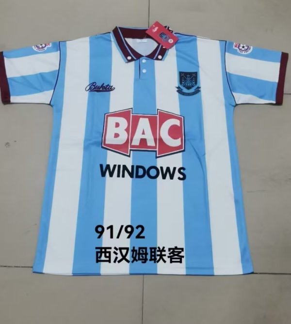 1991/1992 West Ham  Away Retro Fans 1:1 Quality Soccer Jersey