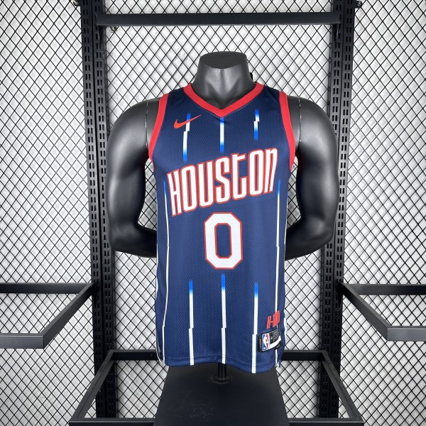 2023  Houston Rockets City Edition Blue #0 WESTBROOK   1:1 Quality NBA Jersey