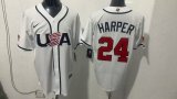 MLB USA White #24 HARPER  1:1 Quality Baseball Jerseys World Cup