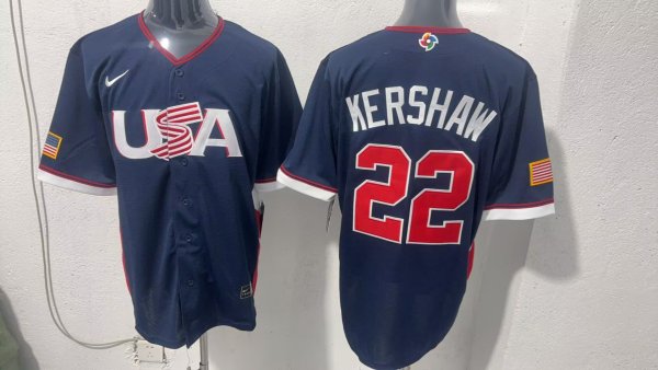 MLB USA Blue #22 KERSHAW  1:1 Quality Baseball Jerseys World Cup