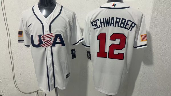 MLB USA White #12 SCHWARBER  1:1 Quality Baseball Jerseys World Cup