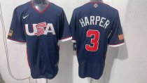 MLB USA Blue #3 HARPER  1:1 Quality Baseball Jerseys World Cup
