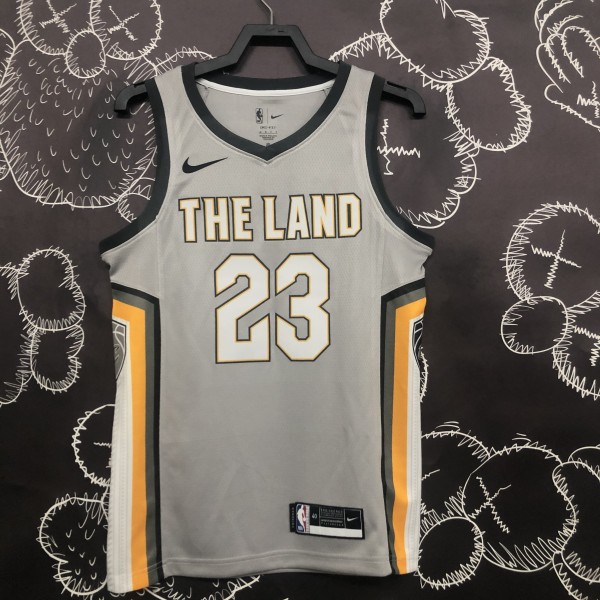 2018  Cleveland Cavaliers Grey 23 James round neck   1:1 Quality NBA Season Jerseys