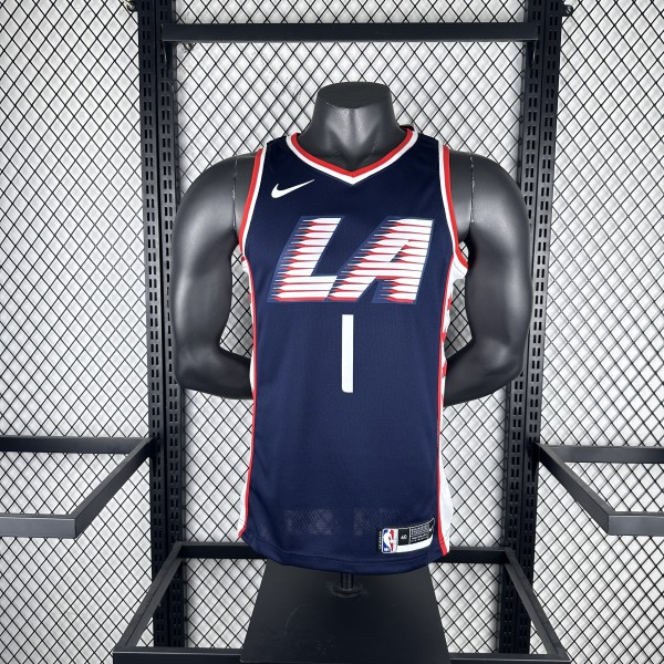 2019  Los Angeles Clippers City Edition Blue #1 HARDEN  1:1 Quality NBA Season Jerseys
