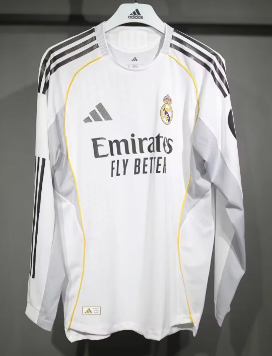 球员版 25/26 Real Madrid Home Long sleeve Player 1:1 Quality Soccer Jersey