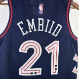 2024 Philadelphia 76ers City Edition  Retro  Blue #21 EMBIID   1:1 Quality NBA Season Jerseys
