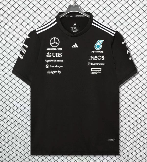 2025  Adidas Mercedes-Benz T-shirt Black 1:1 Quality F1 Jerseys