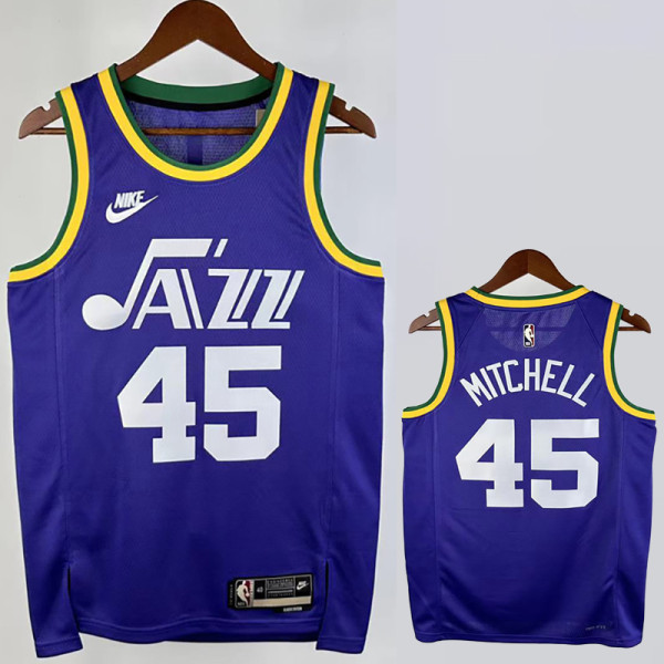2023-24 JAZZ MITCHELL #45 purple Top Quality Top Quality Hot Pressing NBA Jersey (Retro Logo)