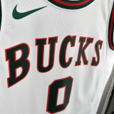 2017-18 BUCKS LILLARD #0 White Retro Top Quality Hot Pressing NBA Jersey