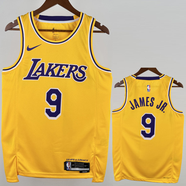 2022-23 Lakers JAMES JR. #9 Yellow Top Quality Hot Pressing NBA Jersey(圆领)