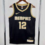 2023-24 Grizzlies MORANT #12 Black Glory Edition Top Quality Hot Pressing NBA Jersey 荣耀版