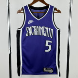 2024-25 KINGS FOX #5 Purple Retro Top Quality Hot Pressing NBA Jersey(V领）