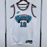 2024-25 Grizzlies MORANT #12 White Retro Top Quality Hot Pressing NBA Jersey