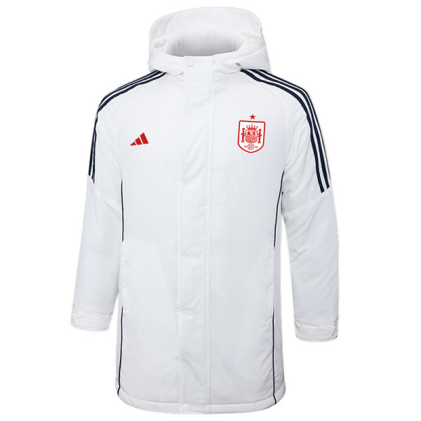 2024-25 Spain White Hooded Windbreaker Fabric Cotton Coat #G231