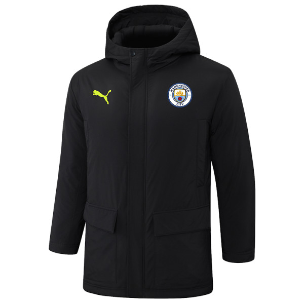 2024-25 Man City Black Hooded Windbreaker Fabric Cotton Coat #G242(绿彪标)