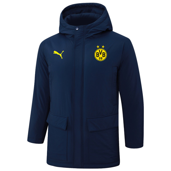 2024-25 Dortmund Royal Blue Hooded Windbreaker Fabric Cotton Coat #G252