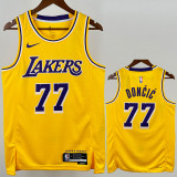 2022-23 Lakers DONCIC #77 Yellow Top Quality Hot Pressing NBA Jersey(圆领)