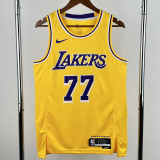 2022-23 Lakers DONCIC #77 Yellow Top Quality Hot Pressing NBA Jersey(圆领)