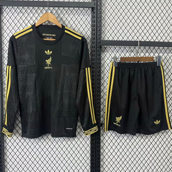 2025-26 Mexico Gold Cup Black Long Sleeve Kids Soccer Jersey (长袖)