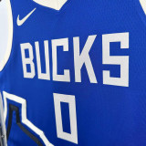 2024-25 BUCKS LILLARD #0 Blue City Edition Top Quality Hot Pressing NBA Jersey(V领)