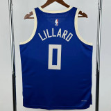 2024-25 BUCKS LILLARD #0 Blue City Edition Top Quality Hot Pressing NBA Jersey(V领)