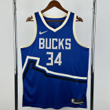 2024-25 BUCKS ANTETOKOUNMPO #34 Blue City Edition Top Quality Hot Pressing NBA Jersey(V领)