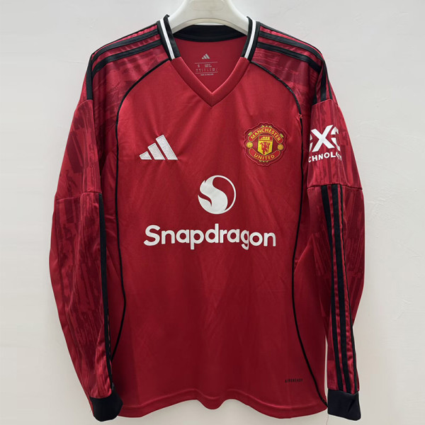 2025-26 Man Utd Home Long Sleeve Soccer Jersey (长袖)