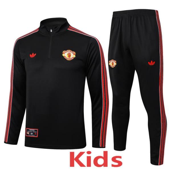 2025-26 Man Utd Black Kids Half Pull Tracksuit #E2509(童装)(半拉链)