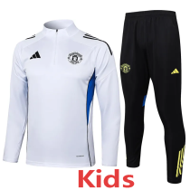 2025-26 Man Utd White Kids Half Pull Tracksuit #E2553(童装)(半拉链)