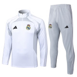 2025-26 RMA White grey Half Pull Tracksuit #B2555(半拉链)