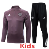 2025-26 Man Utd Grey purple Kids Half Pull Tracksuit #E2589(童装)(半拉链)