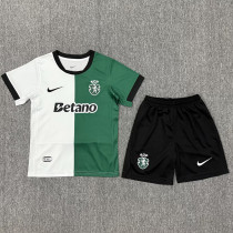 2025-26 Sporting Lisbon White Green Kids Soccer Jersey