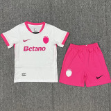 2025-26 Sporting Lisbon White Pink Kids Soccer Jersey