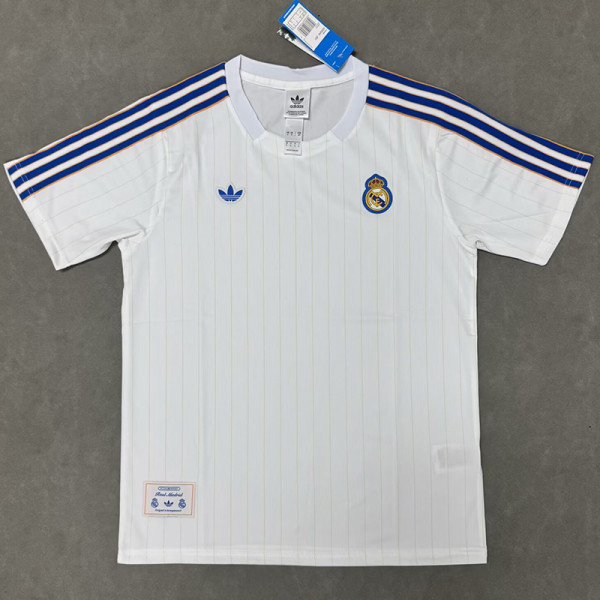2025-26 RMA White Casual Edition Fans Training Shirts (蓝边)