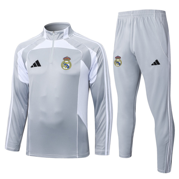 2025-26 RMA Grey white Half Pull Tracksuit #B25114(半拉链)